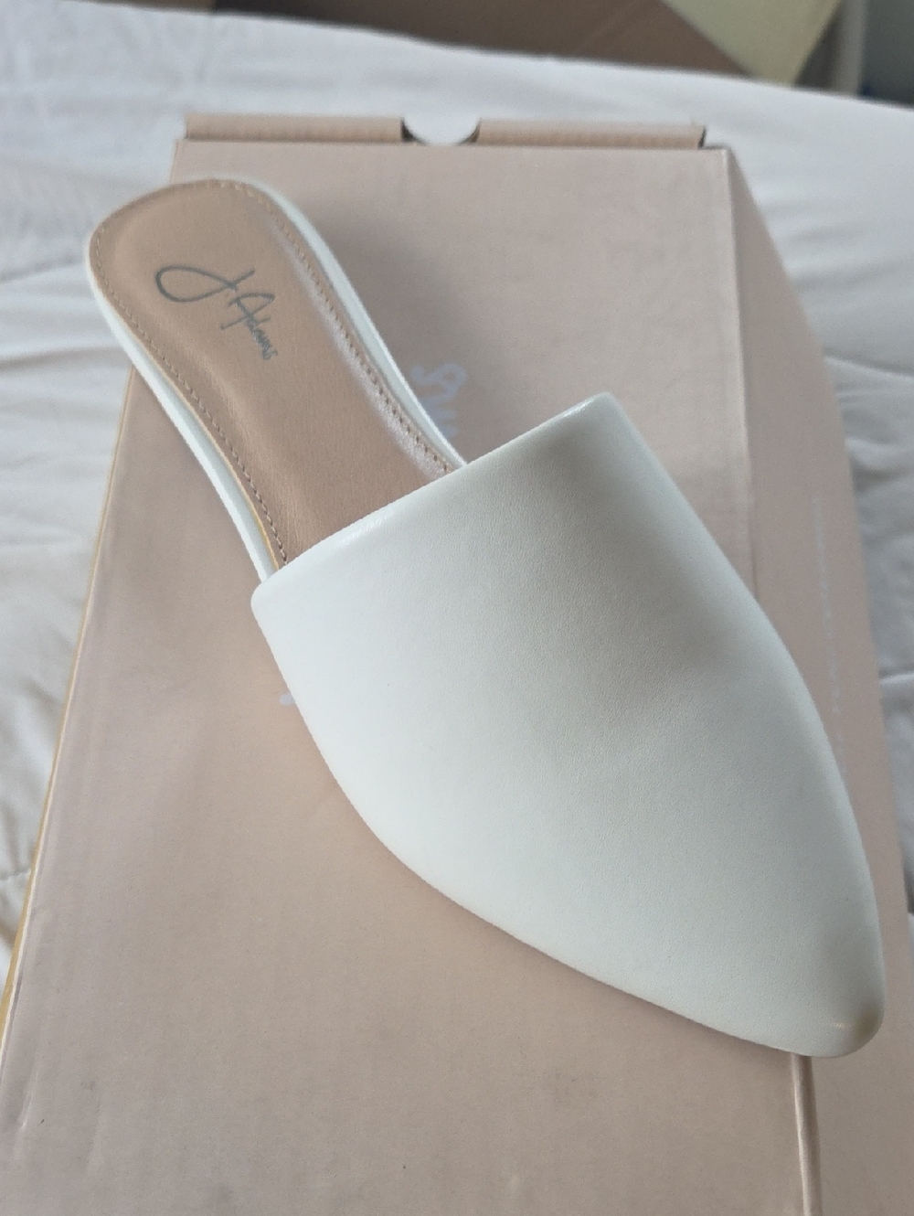 J Adams White Pointed Slip-On Mule